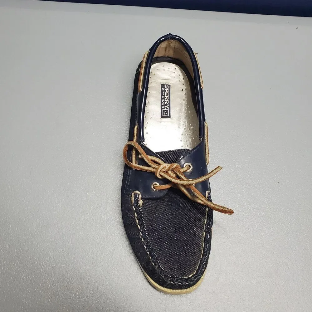 SPERRY Top Sider Angelfish Boat Shoes Women 7.5 Navy Denim 2 Eye Slip On 9294307